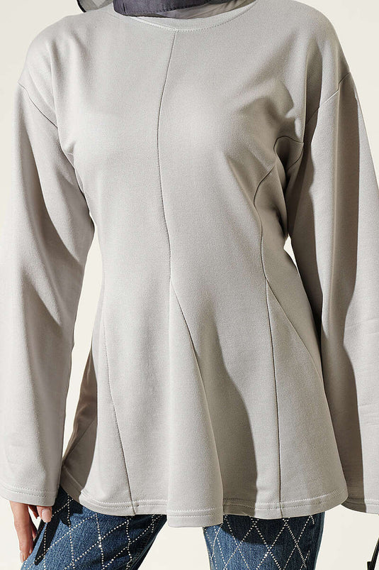 Grey Fringed Tie-Detail Tunic
