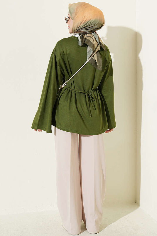 Tunika Verde Con Frange E Chiusura A Nodo