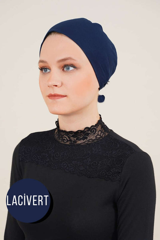 Bonnet sans coutures en coton peigné bleu marine