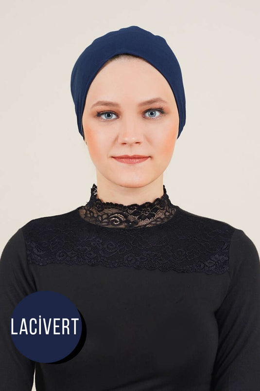 Combed Cotton Seamless Bonnet Navy Blue