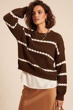 Pull rayé à détail en maille nid d'abeille, marron
