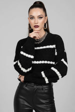 Pull rayé noir à détail en maille nid d'abeille