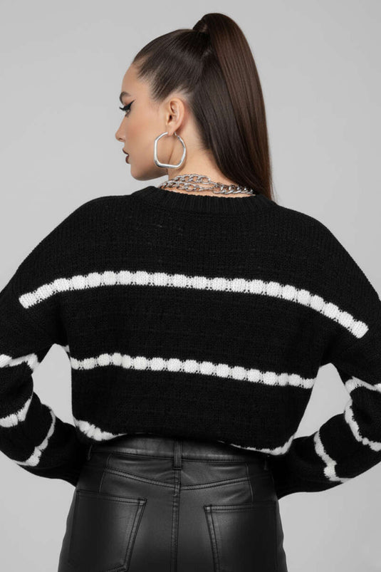 Pull rayé noir à détail en maille nid d'abeille