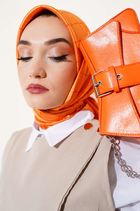 Picasso Kumlu Jakar Eşarp Turuncu