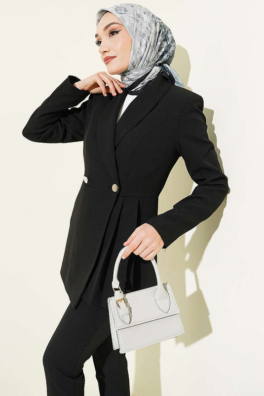 Two-Piece Set with Pile Detail Blazer Jacket Black