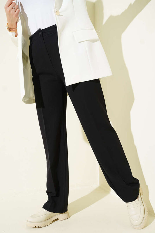 Pantalon large à jambes larges avec détails en fourrure noir