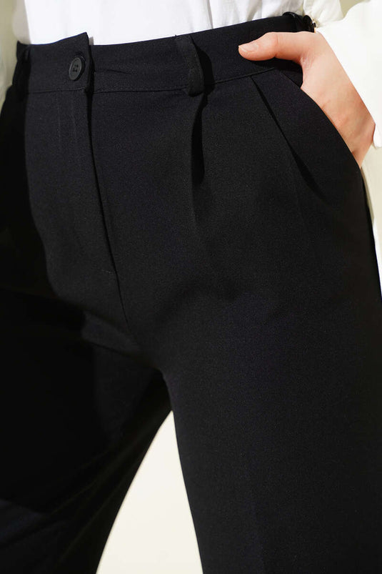 Pantalon large à jambes larges avec détails en fourrure noir