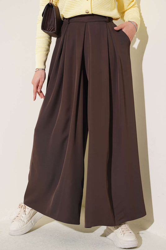 Pantalon Large À Pli Avec Détails En Café Chaud