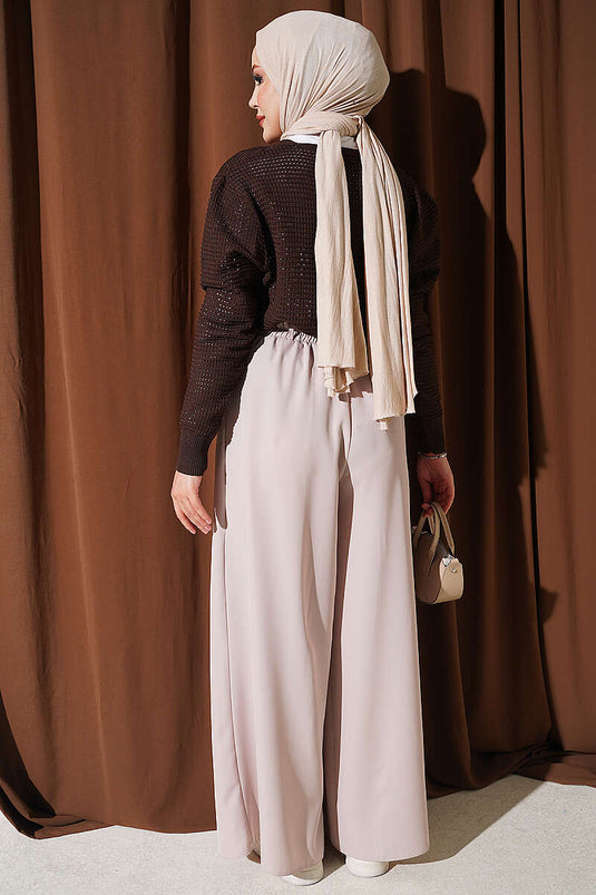Pantalon Large En Beige Avec Détails En Pile