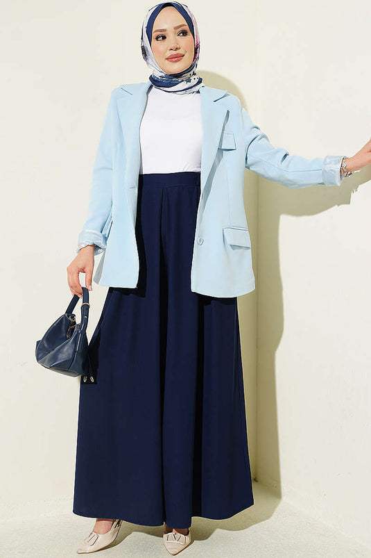 Pantalon Large À Pile Bleu Marine