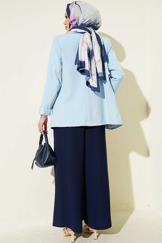 Pantalon Large À Pile Bleu Marine