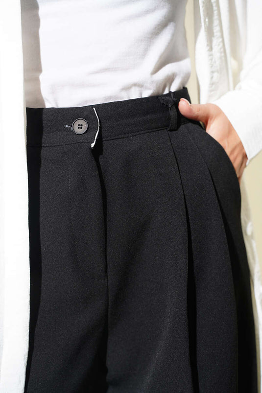 Pantalon Palazzo À Détails Pile Noir