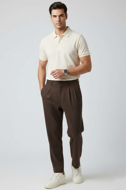 Pantalon ample pour homme avec poches et taille élastique, couleur marron