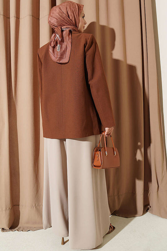 Beige Plissierte Weite-Hose Aus Stoff