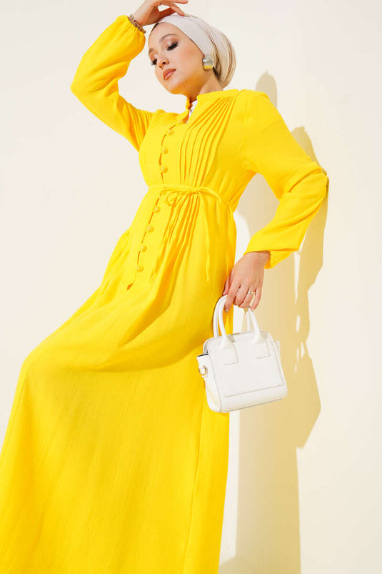 Robe plissée à boutons jaune
