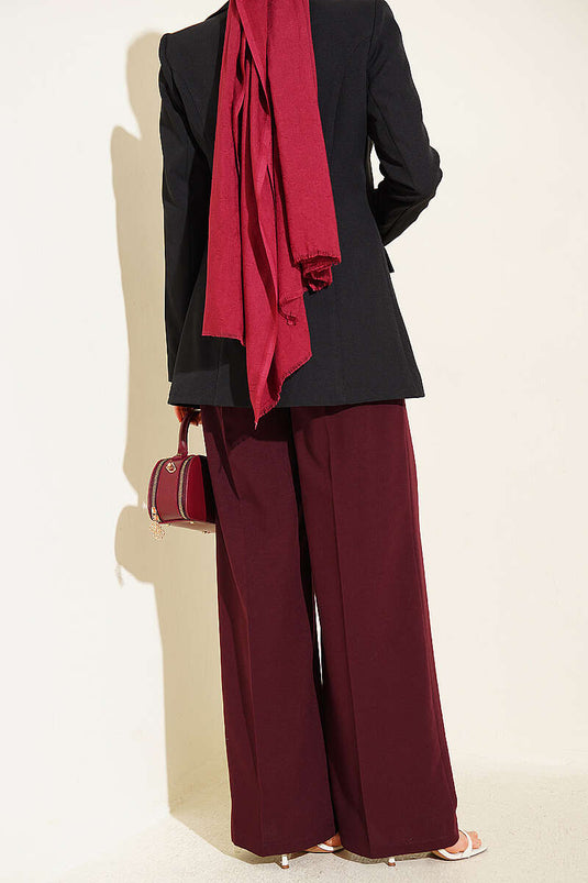 Pleated Buttoned Palazzo Pants Burgundy