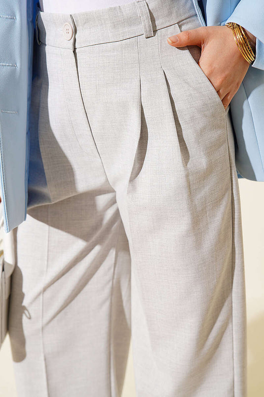 Palazzo-Hose mit Knöpfen und Falten, Melange Grau