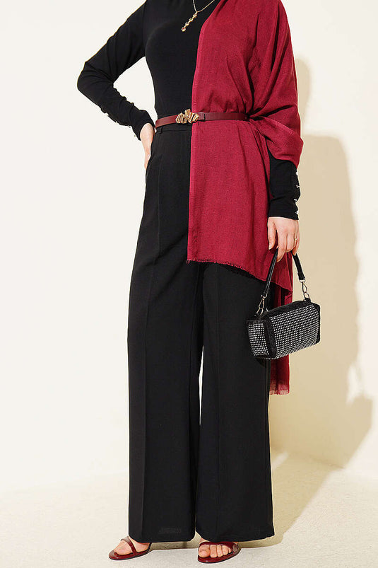 Pleated Buttoned Palazzo Pants Black