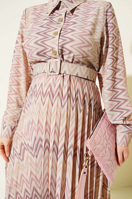 Robe Plissée À Motif Ethnique Beige
