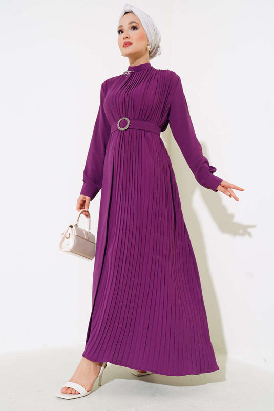 Robe Plissée Ceinturée Violet