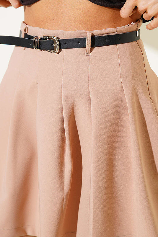 Minirock mit Falten und Gürtel, Beige