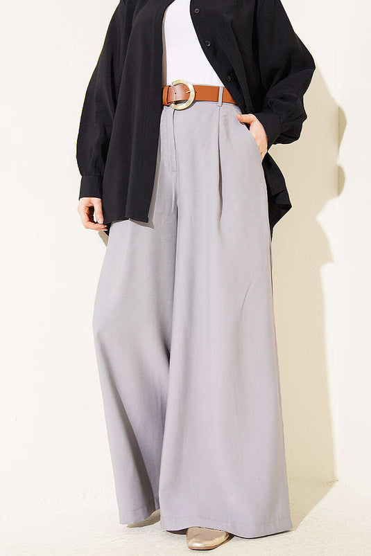 Pantalon oversize à plis avec ceinture gris