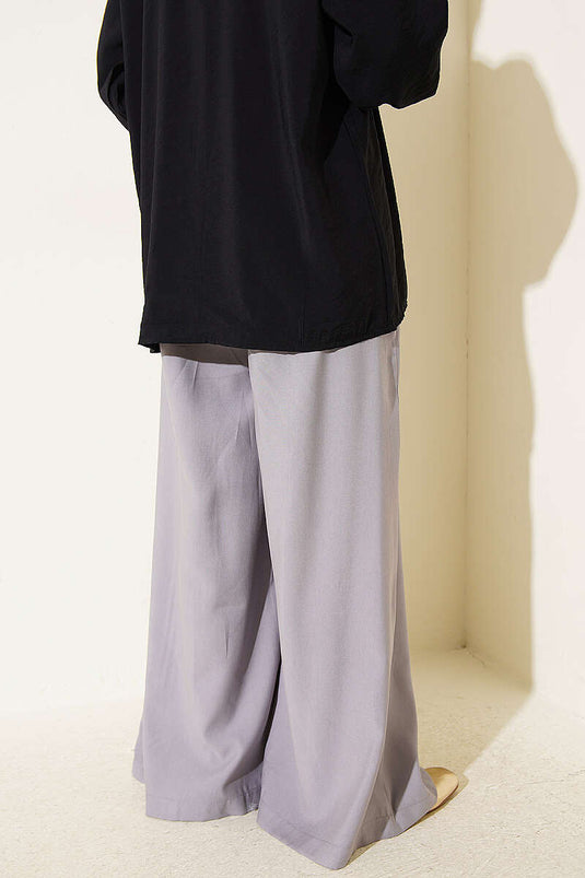 Pantalon oversize à plis avec ceinture gris