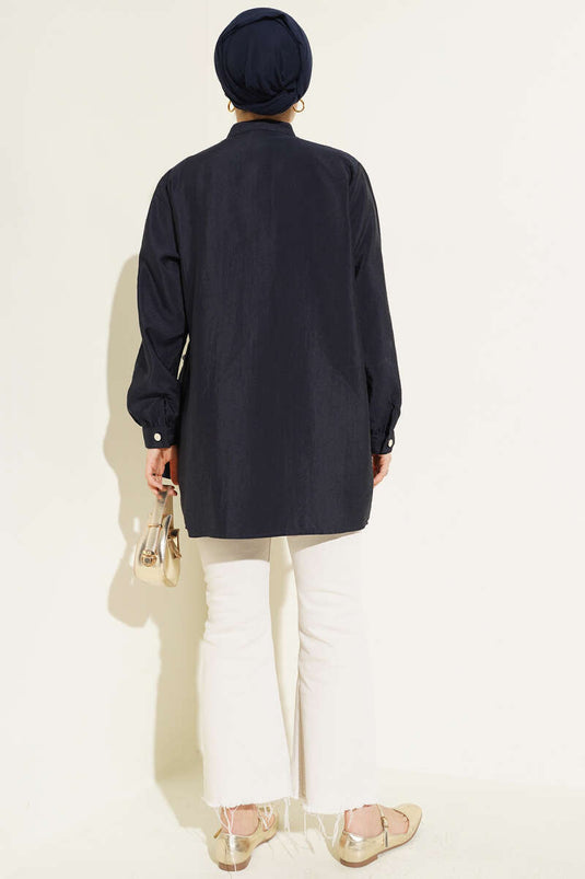 Pleated Buckle Shirt Navy Blue