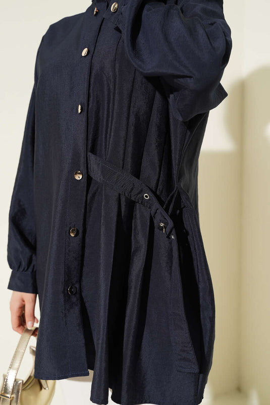 Pleated Buckle Shirt Navy Blue