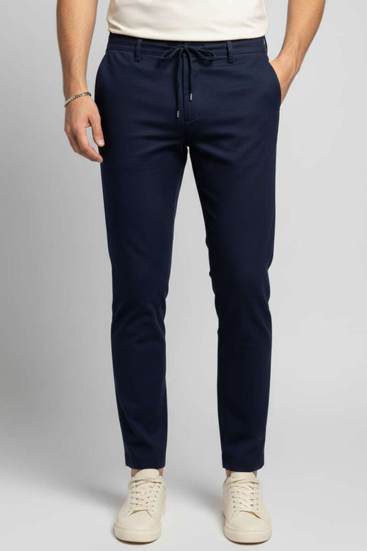Pantalon pour homme à cordon de taille sans ceinture Bleu marine