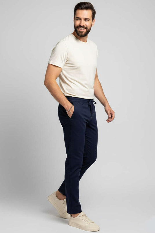 Pantalon pour homme à cordon de taille sans ceinture Bleu marine