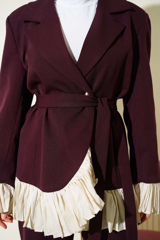 Plissé Detail Wrap Two-Piece Set in Burgundy