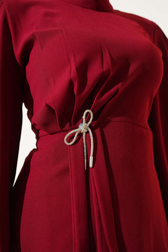 Ensemble deux pièces tunique à jupe plissée rouge bordeaux