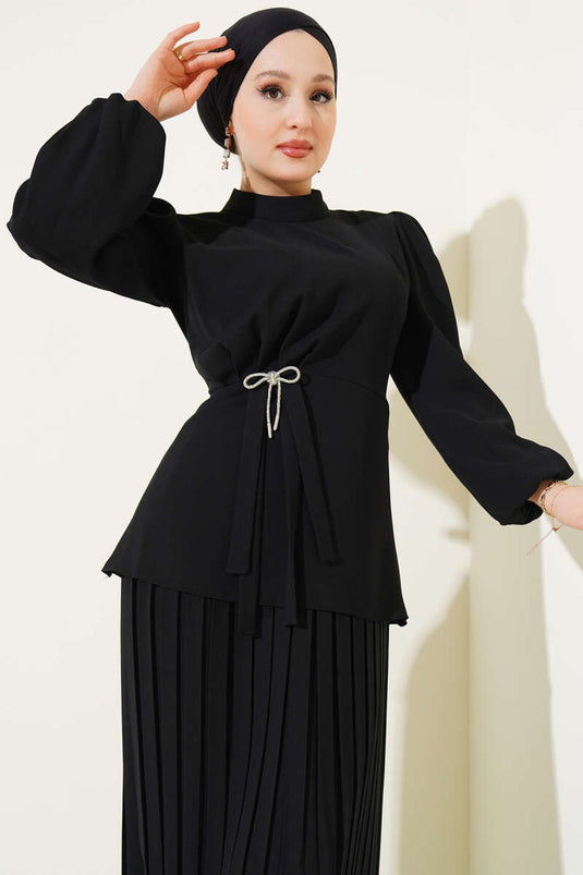 Ensemble deux pièces tunique à jupe plissée noire