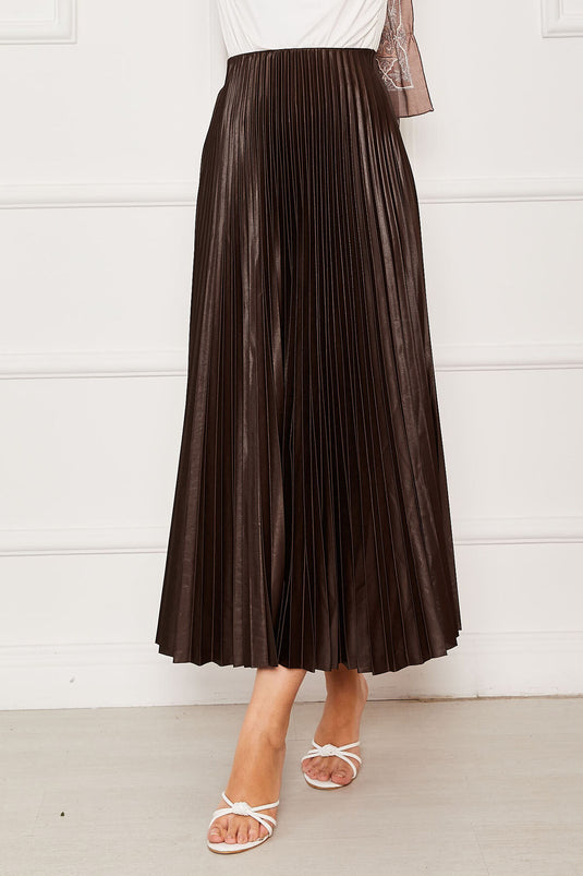 Jupe plissée à taille élastique marron