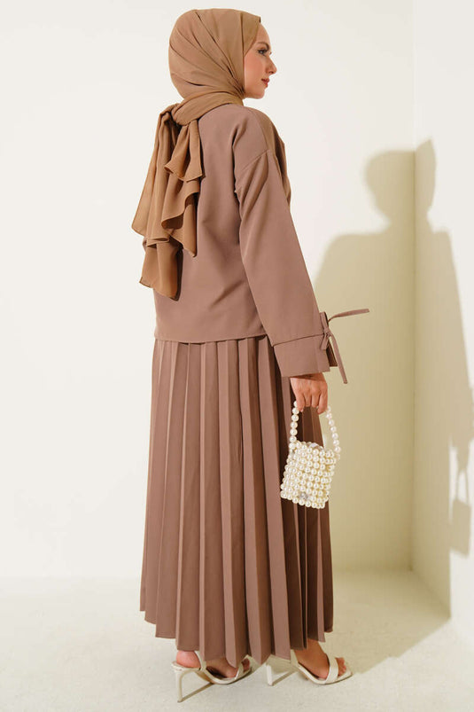 Plissee-Set mit Knöchelstring und Doppelrock Latte