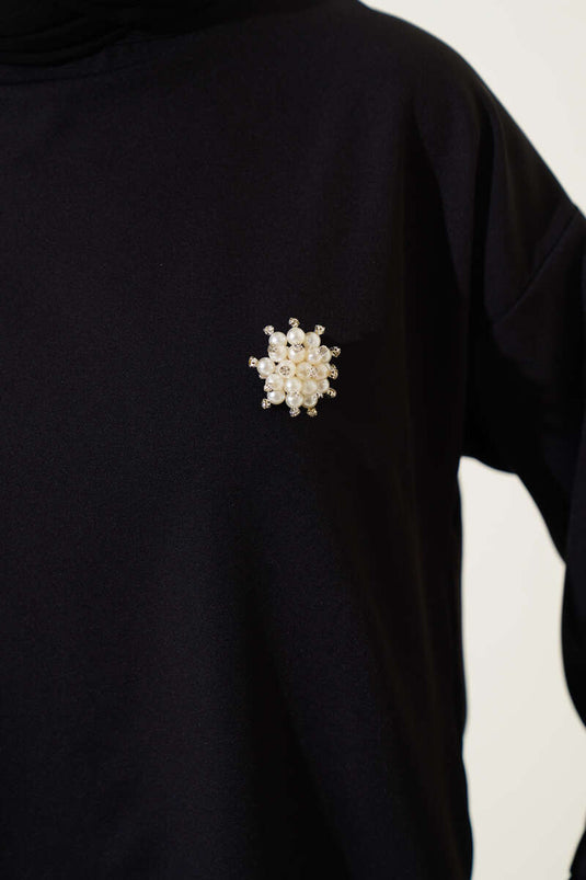 Knöchellanger Faltenanzug mit Doppelrock Schwarz