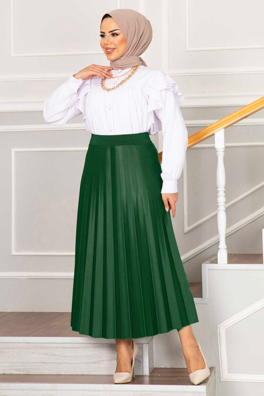 Falda hijab plisada con cintura elástica, esmeralda