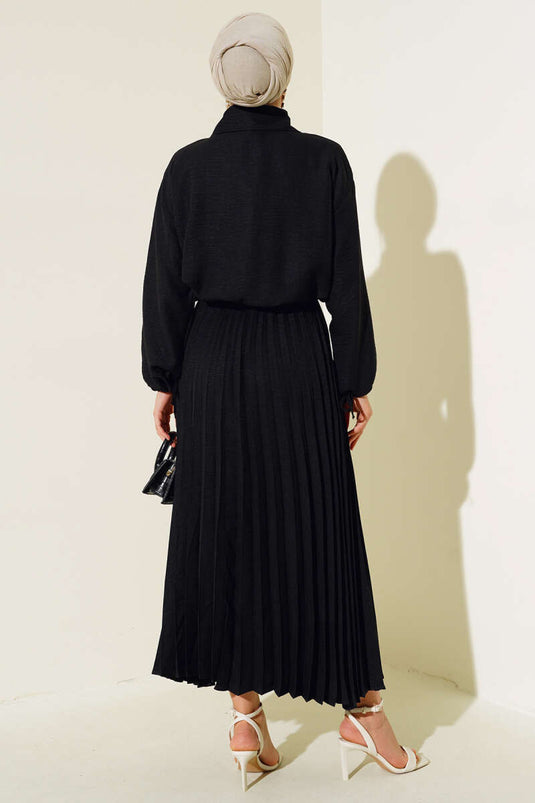 Faltenrock Leinen Doppelanzug Schwarz