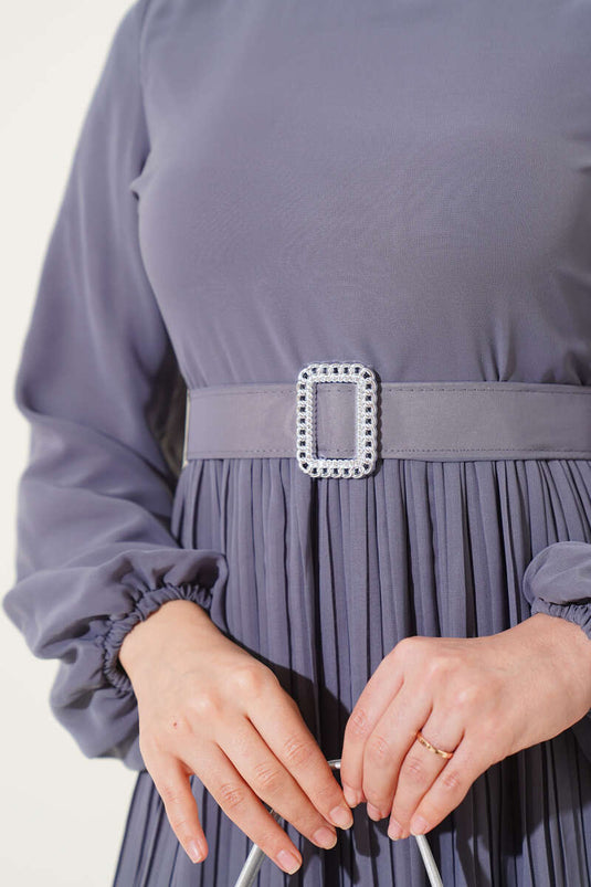 Plissé Rimpel Ceintuur Chiffon Jurk Grijs