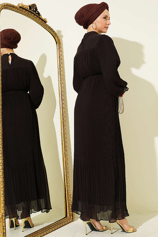 Robe de soirée plissée à cordon réglable couleur café brûlé