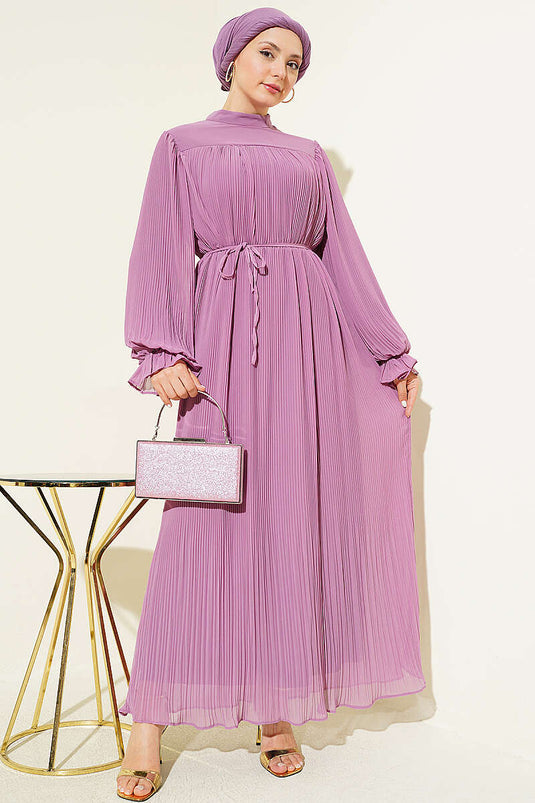Robe de soirée plissée à cordon lilas