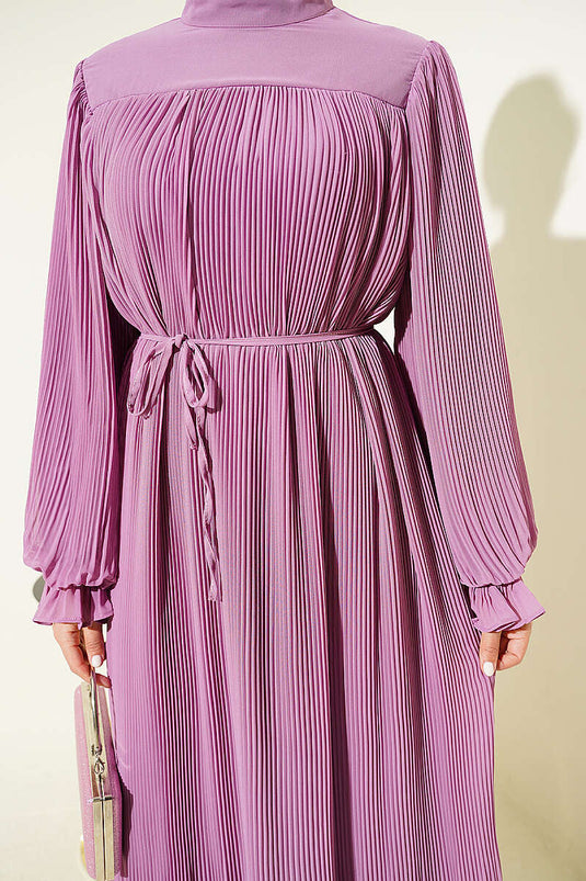 Robe de soirée plissée à cordon lilas