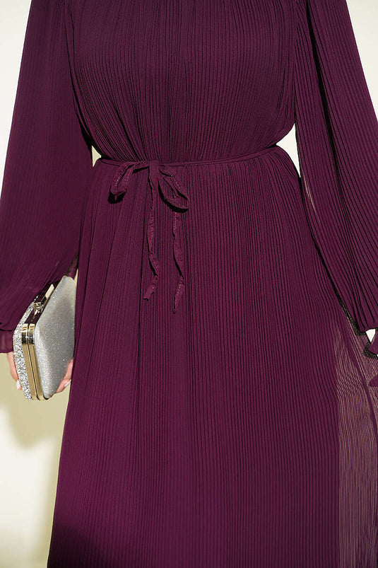 Pleated Drawstring Evening Dress in Burgundy