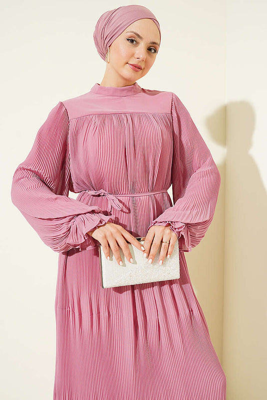 Robe de soirée plissée à cordon en poudre