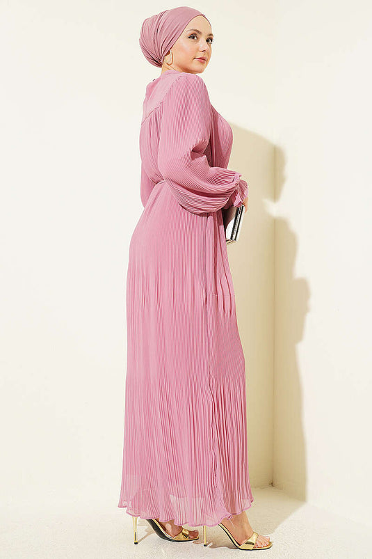 Robe de soirée plissée à cordon en poudre