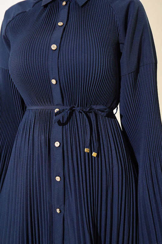 Bluse mit gerafftem Kordelgürtel, Marineblau