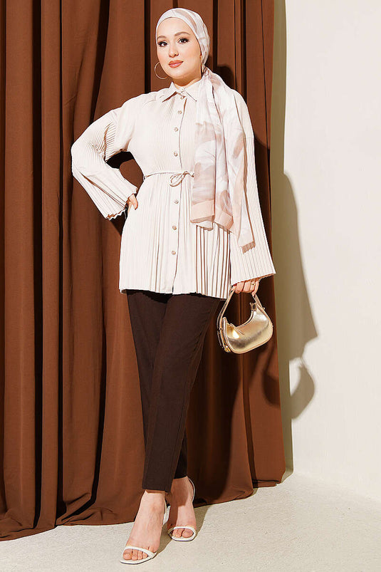 Pleated Rope Belt Shirt Stone