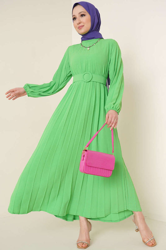 Robe Ayrobin Plissée Ceinturée Vert Pistache