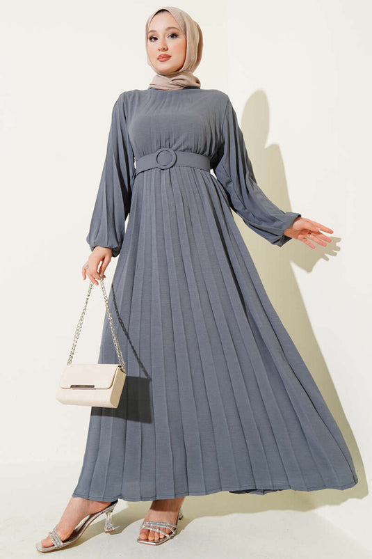 Robe Ayrobin grise plissée et ceinturée